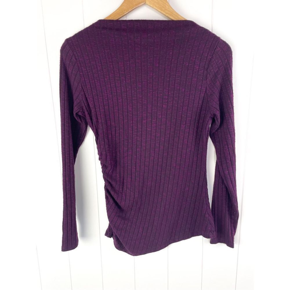 Michael Stars Ribbed Purple Long Sleeve Ruched Side Top OS - Picture 7 of 8